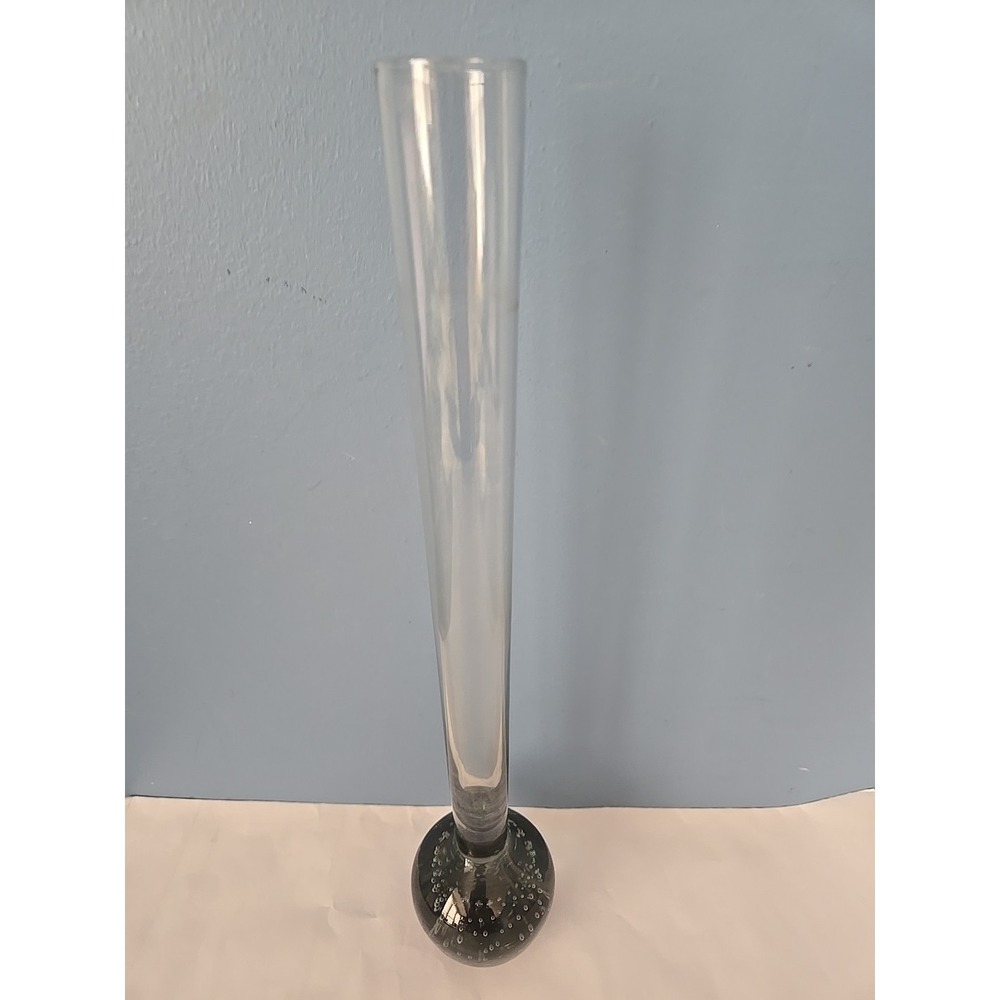 Clear and Gray Smoke Bottom Controll Bubblle Art‎ Glass Bullicante Bud Vase 12"